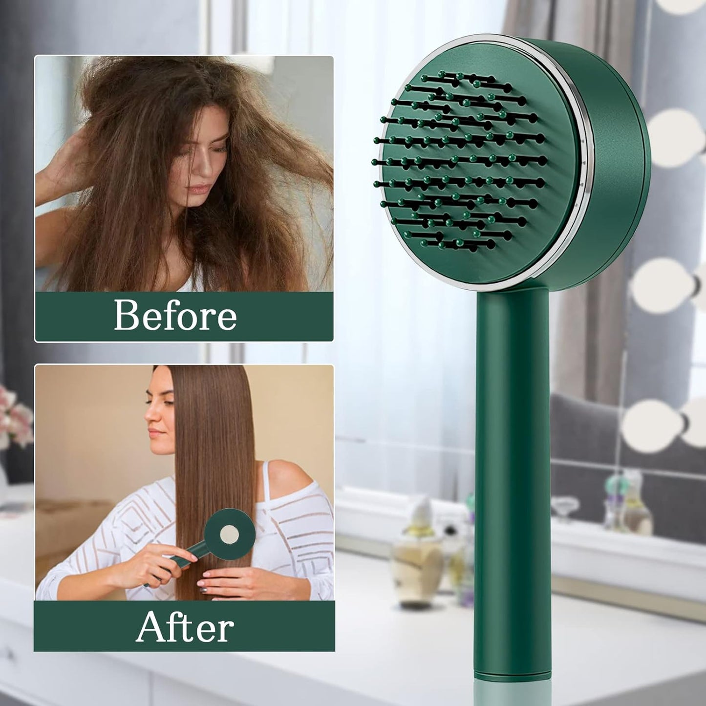6034 Air Cushion Massage Brush Airbag Massage Comb With Long Handle Self-cleaning Hair Brush Detangling Anti-static For All Hair Default Title - Anthro Bazaar