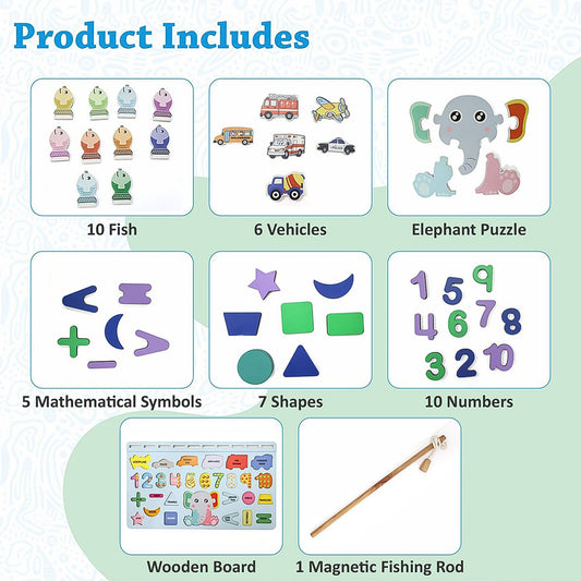 Wooden Number Puzzle Match Board And Magnetic Rod Default Title - Anthro Bazaar