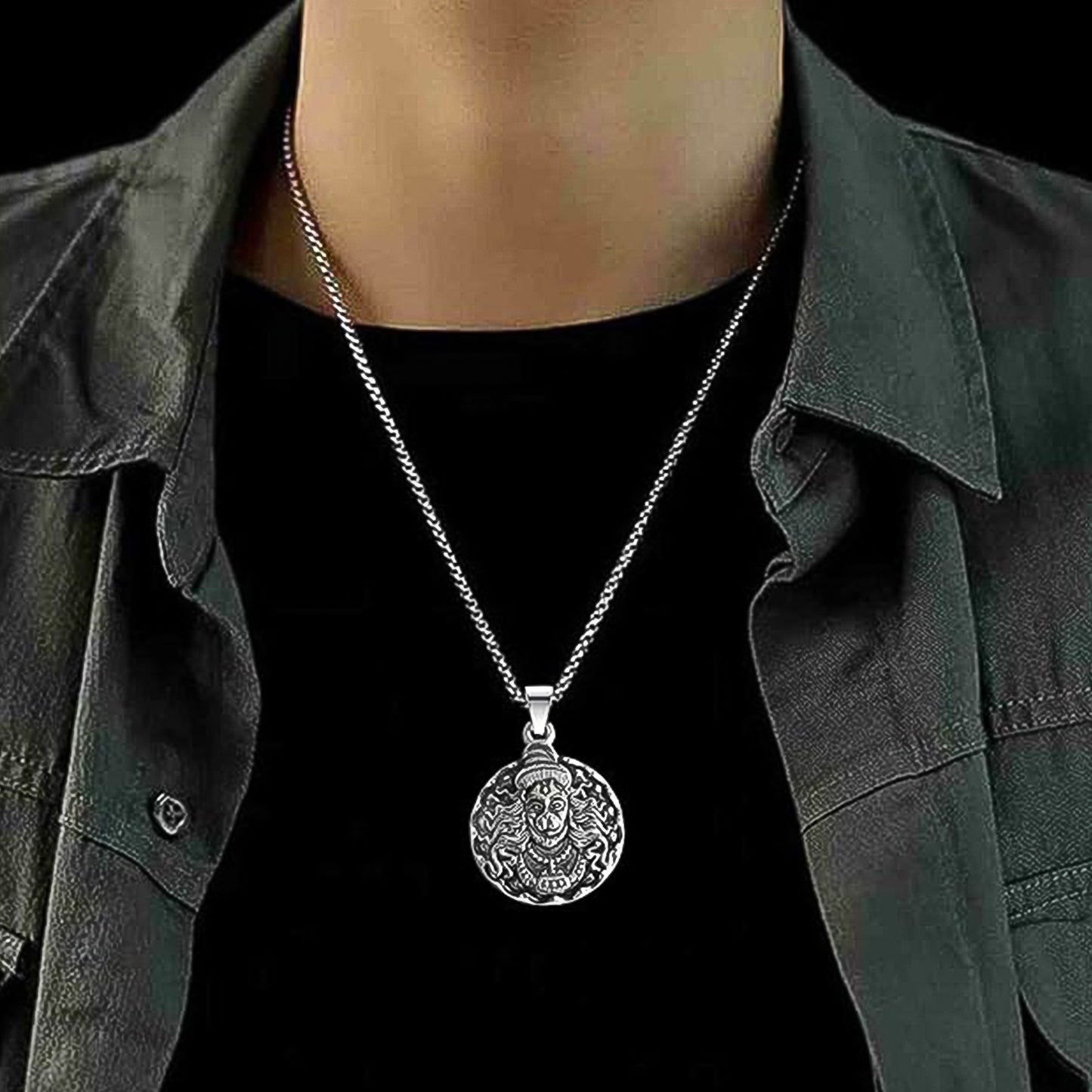 Hanuman Locket With Chain Pendant Necklace Chain (1 Pc) Default Title - Anthro Bazaar