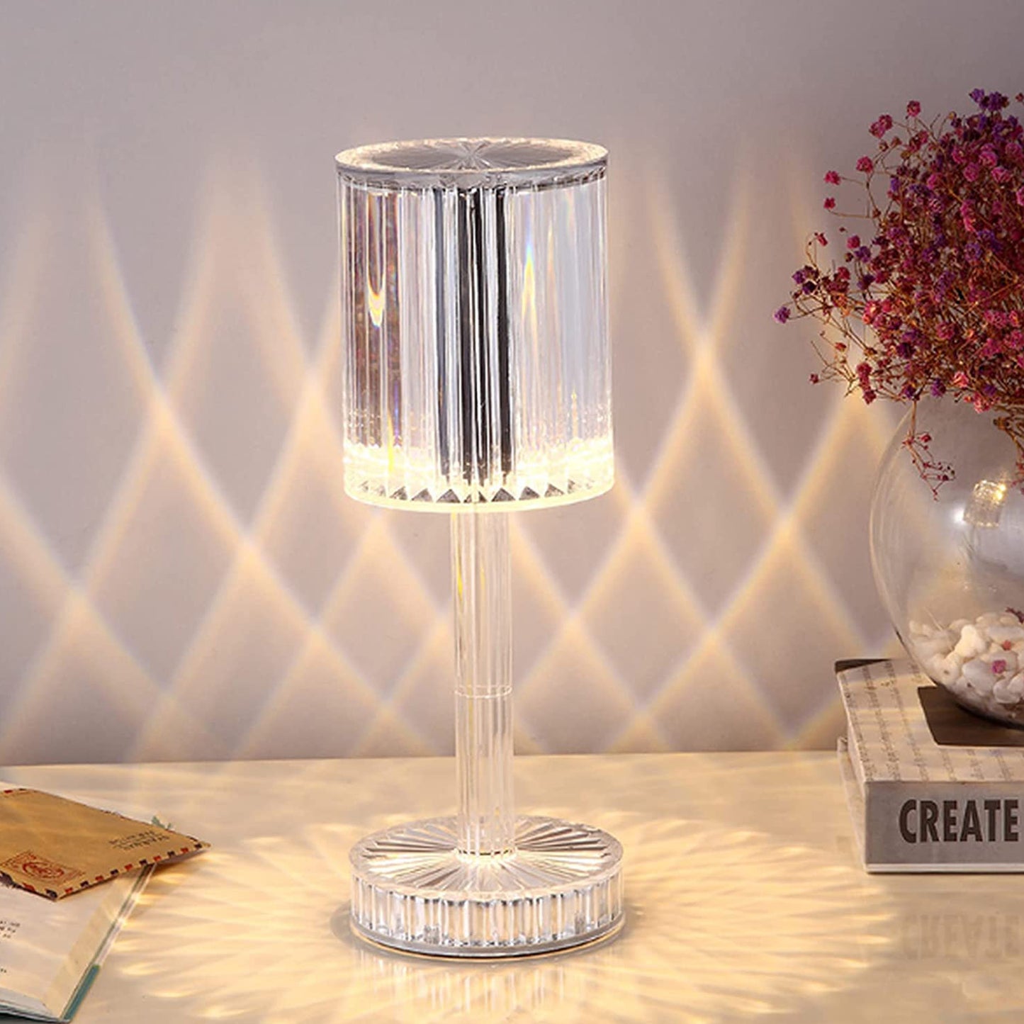 6605 Crystal Table Lamp Touch Control Atmosphere Nightstand Lamp With Usb Charging Line Default Title - Anthro Bazaar
