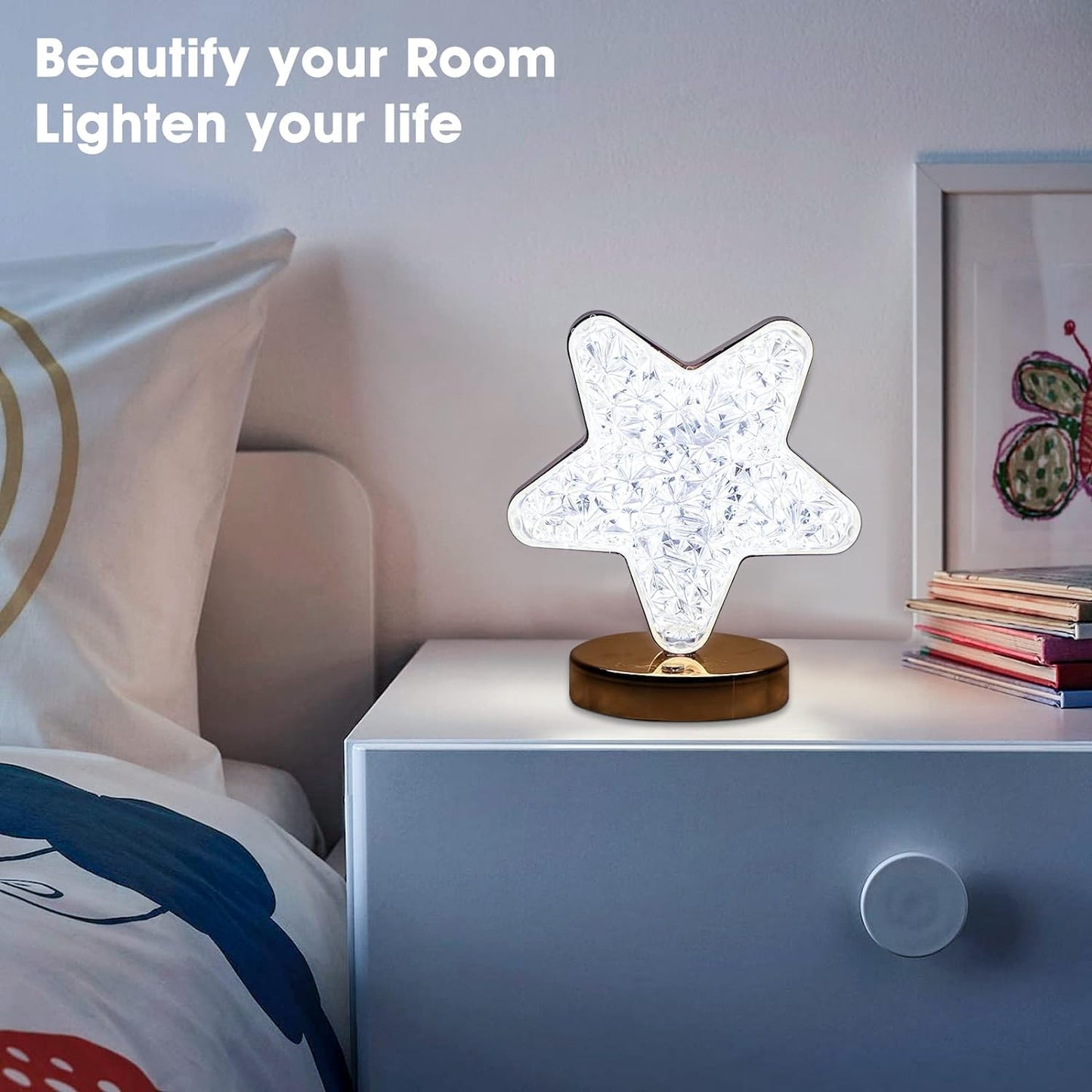 12571 Star Shape Crystal Diamond Lamp Cordless Luxury Lamp With Usb Rechargeable 3-way Dimmable Touch Control Decorative Nightstand Lamp For Bedroom Living Room Party Restaurant Decor (1 Pc ) Default Title - Anthro Bazaar