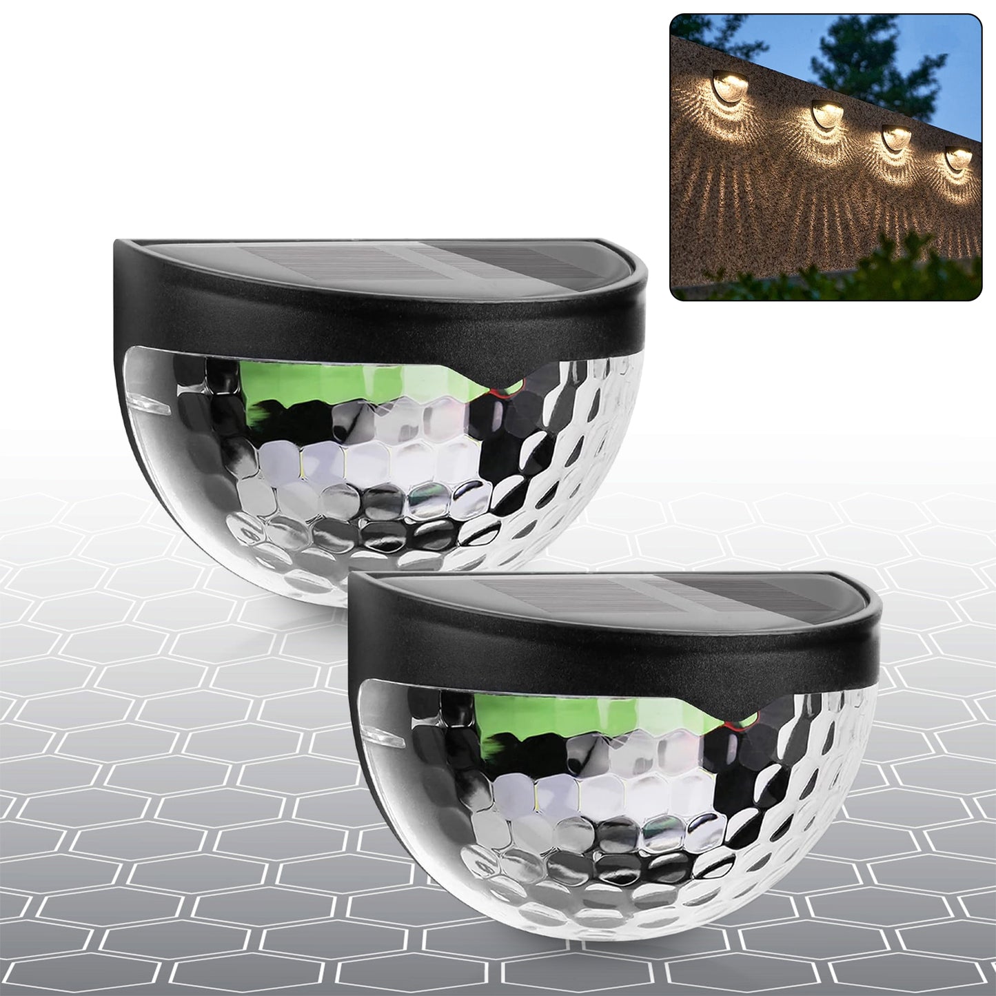 6 Led Solar Powered Wall Mount Fence Light With Honeycomb Shade Design (2 Pc Set) Default Title - Anthro Bazaar
