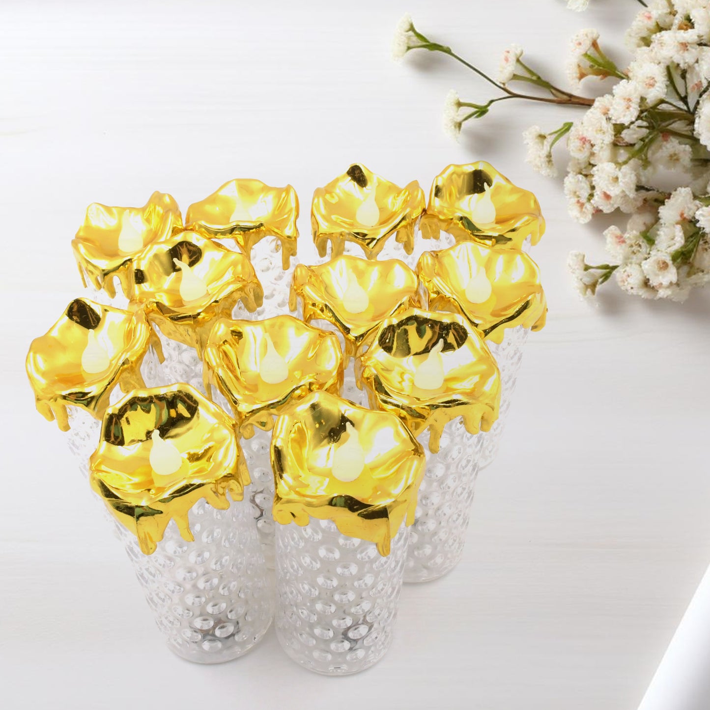 Gold Led Light Flameless And Smokeless Decorative Candles Default Title - Anthro Bazaar