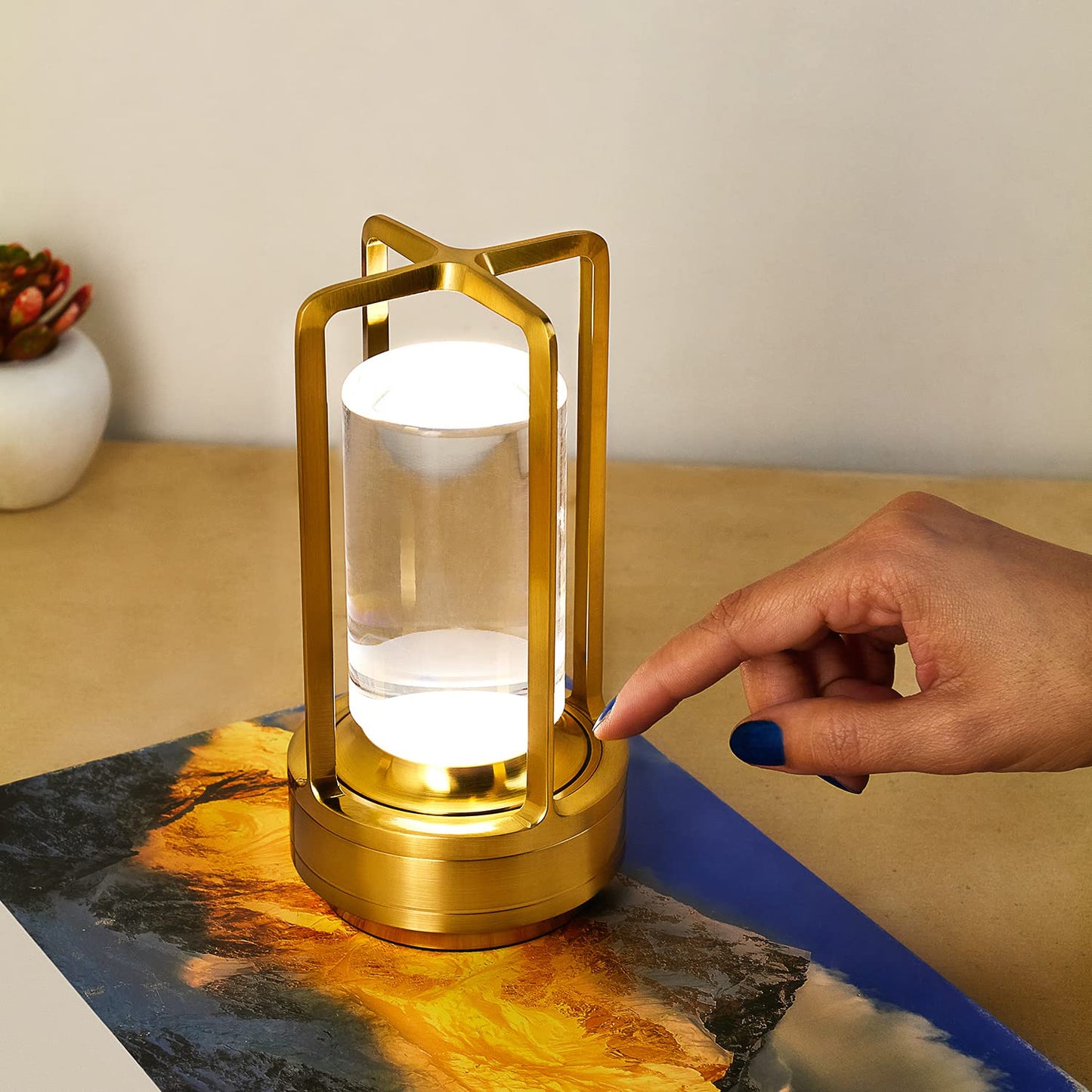 12974 Crystal Lantern Lamp Crystal Lantern Table Lamp 3 Colors Rechargeable Cordless Led Lights For Restaurant Bedroom Lights (1 Pc) Default Title - Anthro Bazaar