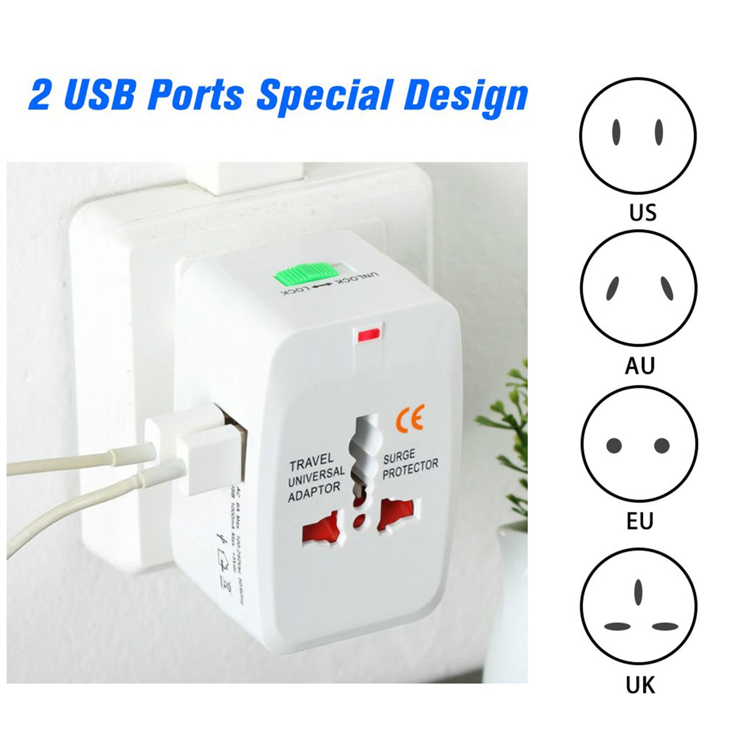 12671 All-in-one Universal Worldwide Travelling Ac Adaptor Plug (Au Uk Us Eu) International Power Charger Electric Usb Power Plug Socket Adapter Converter (1 Pc) Default Title - Anthro Bazaar