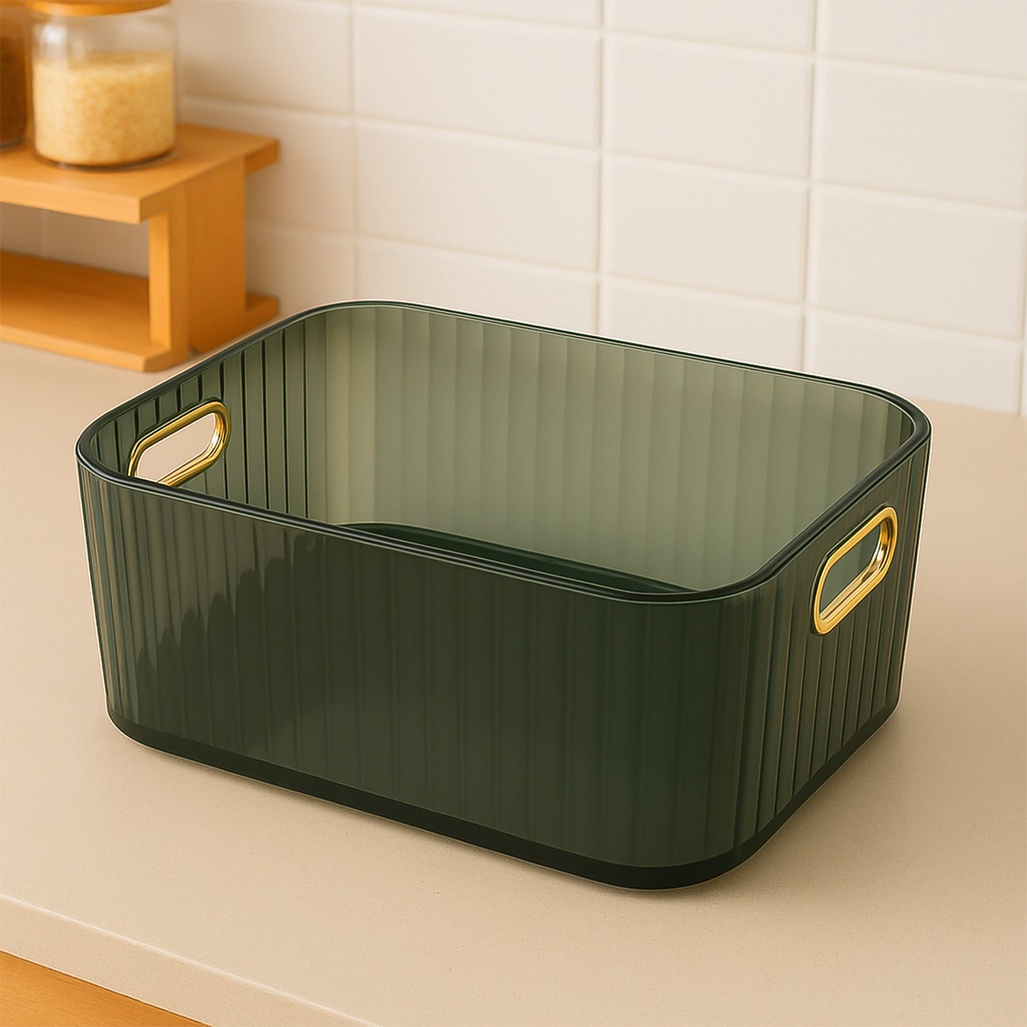 Premium Ribbed Transparent Storage Basket With Gold Handle Multipurpose Kitchen Amp Home Organizer Box Default Title - Anthro Bazaar