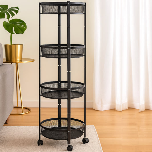 4-layer Round Metal Mesh Storage Organizer Rack With Wheels (1 Pc) Default Title - Anthro Bazaar