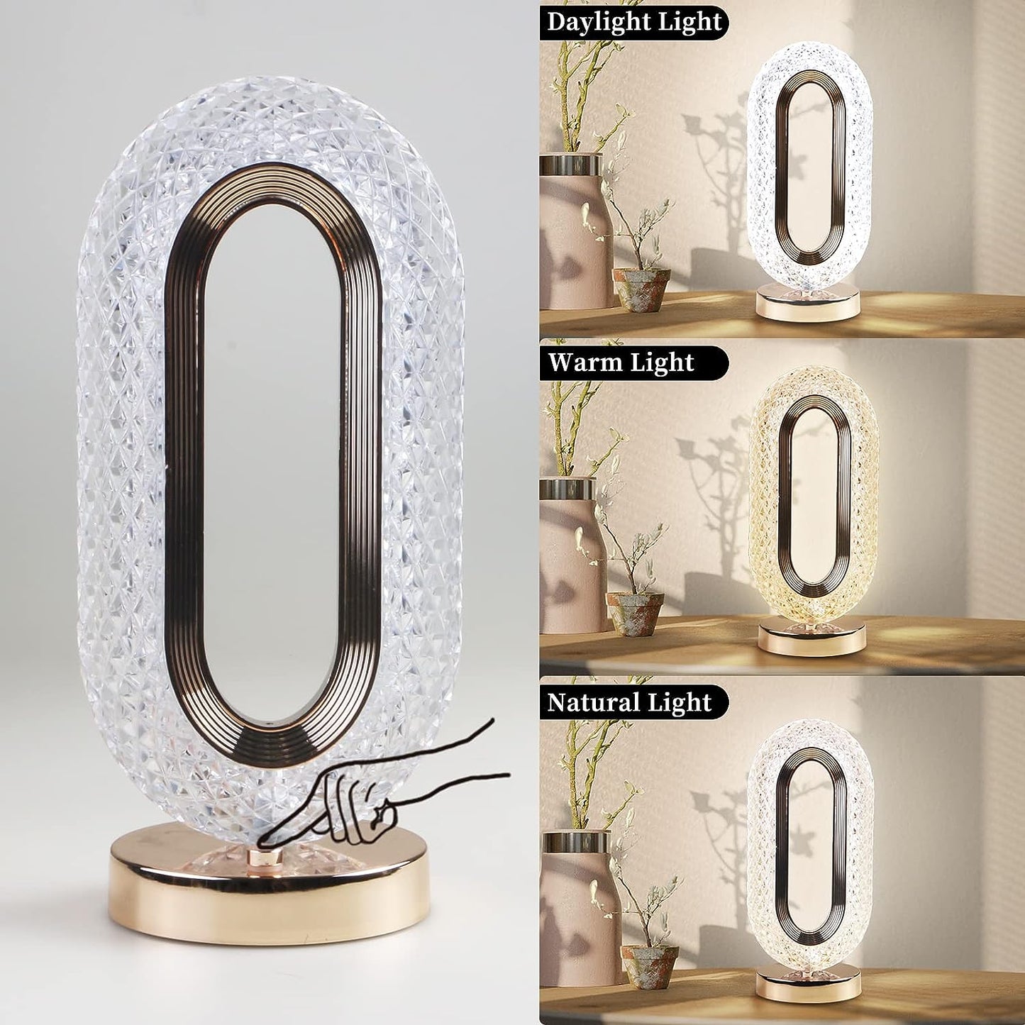 6878 Touch Control Crystal Table Desk Lamp 3-way Dimmable Light Usb Rechargeable Crystal Diamond Table Lamp Exquisite Night Stand Light Lamp Beside Lamp For Bedroom Living Room Decorative Desk Lamp Default Title - Anthro Bazaar