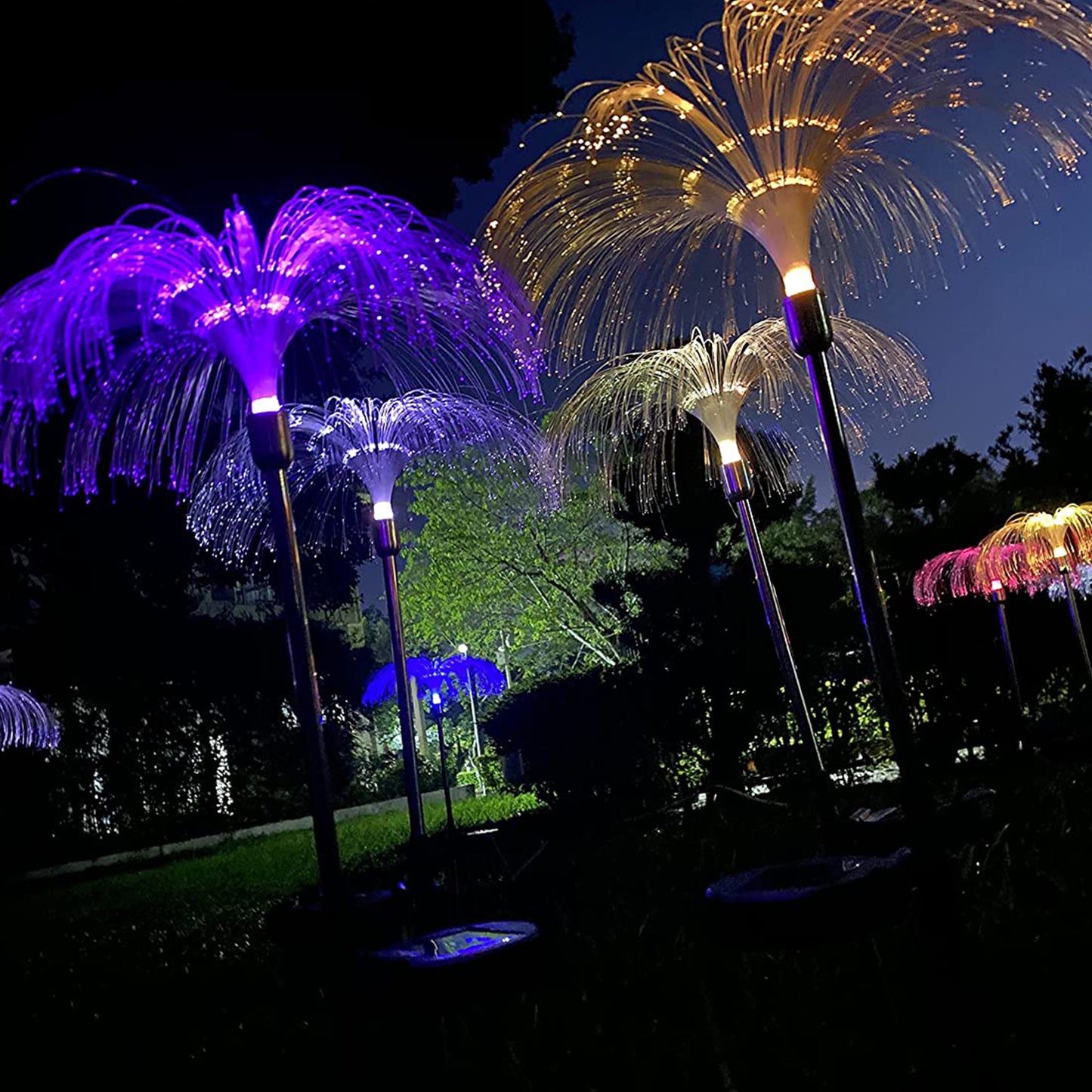 6616 2pcs Garden Solar Outdoor Lights Decorative 7 Colors Changing Rgb Light Waterproof Flower Jellyfish Firework Decor For Garden Patio Landscape Pathway Yard Holiday Decor Default Title - Anthro Bazaar