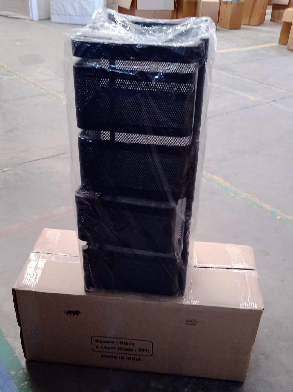 4-Layer Metal Square Kitchen Trolley with Wheels – Rotating Storage Rack