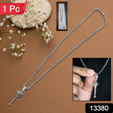 Silver Chain With Gada Pendant Locket (1 Pc) Default Title - Anthro Bazaar