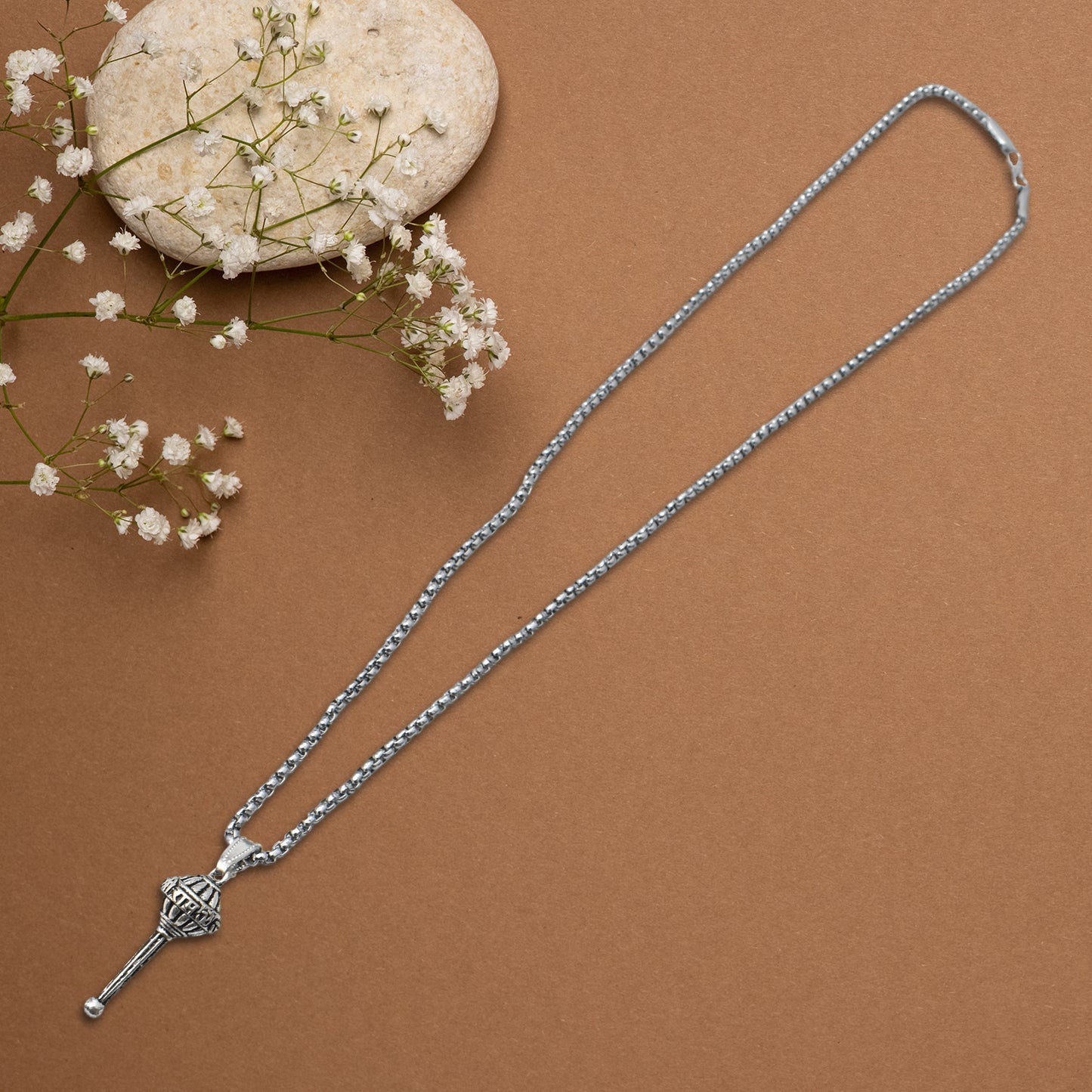 Silver Chain With Gada Pendant Locket (1 Pc) Default Title - Anthro Bazaar