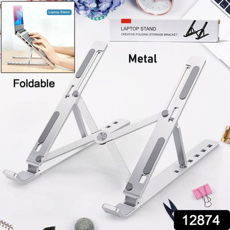 12874 Laptop Stand For Desk Metal Portable Laptop Stand With 6 Adjustable Angles Laptop Riser Phone And Tablet Stand Compatible For All Laptop Default Title - Anthro Bazaar