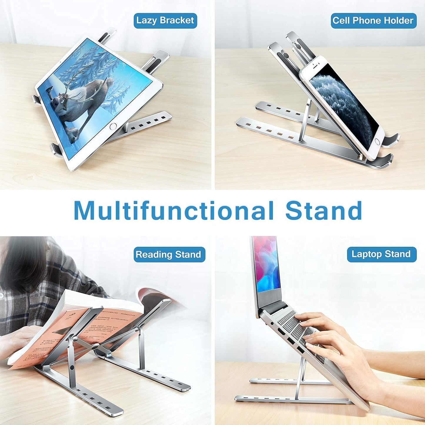 12874 Laptop Stand For Desk Metal Portable Laptop Stand With 6 Adjustable Angles Laptop Riser Phone And Tablet Stand Compatible For All Laptop Default Title - Anthro Bazaar