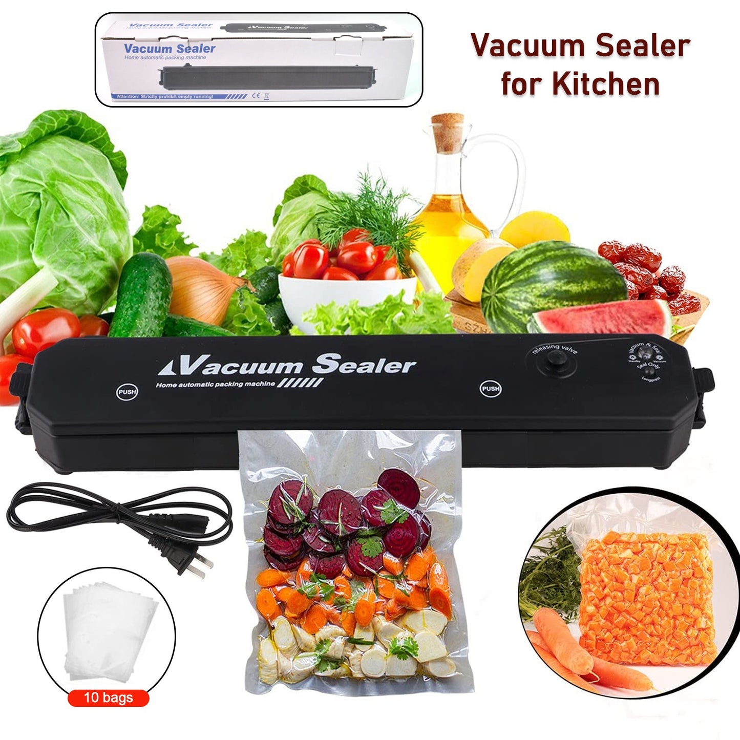Vacuum Sealer Machine – Keep Food Fresh Longer (10 Pcs Bag Included)