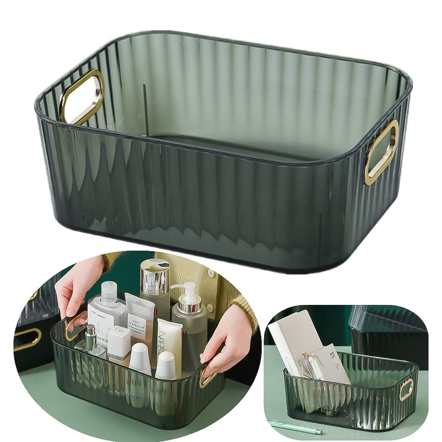 Premium Ribbed Transparent Storage Basket With Gold Handle Multipurpose Kitchen Amp Home Organizer Box Default Title - Anthro Bazaar