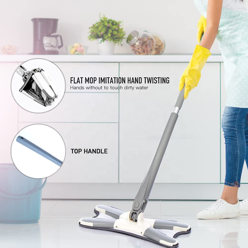 4874 X Shape Mop Or Floor Cleaning Hands-free Squeeze Microfiber Flat Mop System 360 Flexible Head Wet And Dry Mop For Home Kitchen With 1 Super-absorbent Microfiber Pads. Default Title - Anthro Bazaar