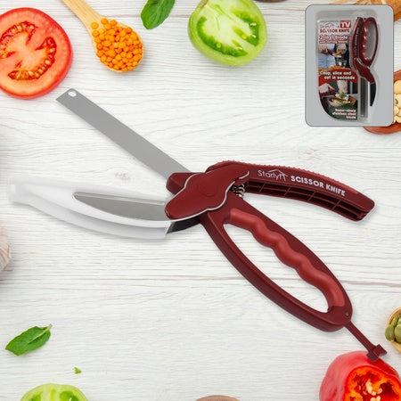 2 In 1 Kitchen Knife Scissor With Spring Locking Hinge And Chopping Board (1 Pc With Card Packing) Default Title - Anthro Bazaar