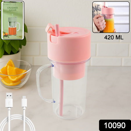 Portable Crusher Juicer With Handle Straw Usb Rechargeable 6 Blades (420 Ml) Default Title - Anthro Bazaar