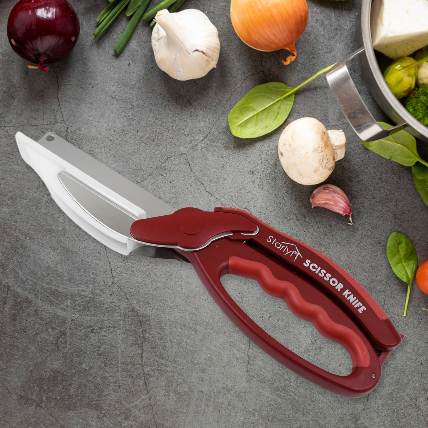 2 In 1 Kitchen Knife Scissor With Spring Locking Hinge And Chopping Board (1 Pc With Card Packing) Default Title - Anthro Bazaar