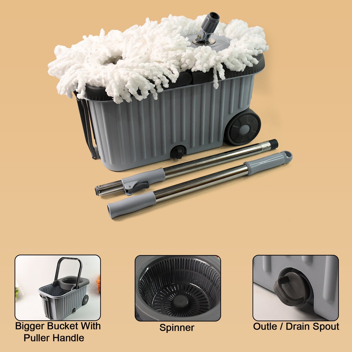 Apex Magic Spin Mop Cleaning Set With Dual Chamber Bucket Wheels Default Title - Anthro Bazaar