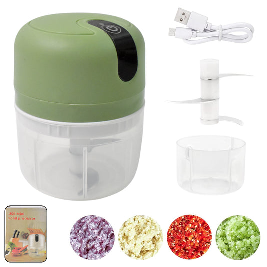 Portable 250ML Food Processor for Garlic, Ginger, Onion, Meat & Vegetables (3-Blade Stainless Steel)