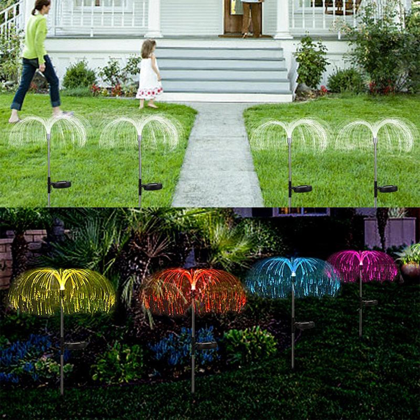 6616 2pcs Garden Solar Outdoor Lights Decorative 7 Colors Changing Rgb Light Waterproof Flower Jellyfish Firework Decor For Garden Patio Landscape Pathway Yard Holiday Decor Default Title - Anthro Bazaar