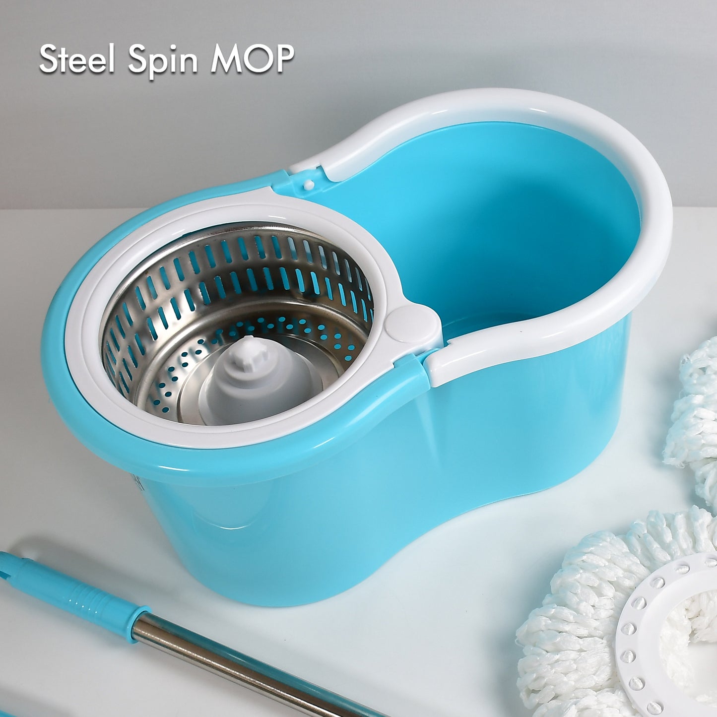 8714 Rapid Steel Spinner Bucket Mop 360 Degree Self Spin Wringing With 2 Absorbers For Home And Office Floor Cleaning Mops Set Default Title - Anthro Bazaar