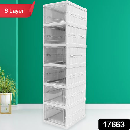 Stackable Multifunctional Storage For Clothes Foldable Drawer Shelf Basket Utility Cart Rack Storage Organizer Cart For Kitchen Pantry Closet Bedroom Bathroom Laundry (6 Layer 1 Pc) Default Title - Anthro Bazaar