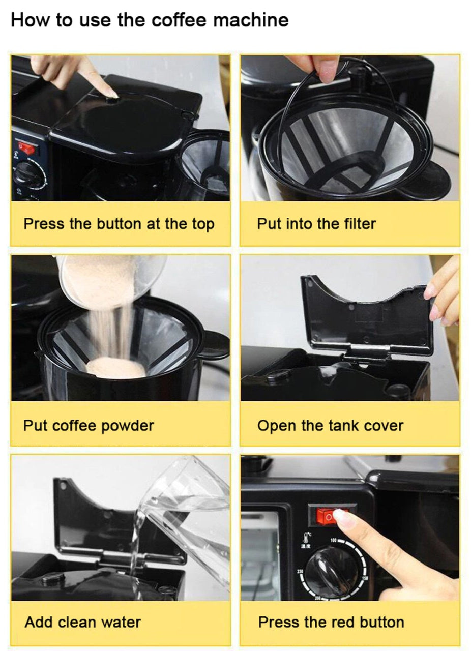 3 In 1 Breakfast Maker Portable Toaster Oven Grill Pan Coffee Maker Full Breakfast Ready At One Go Default Title - Anthro Bazaar