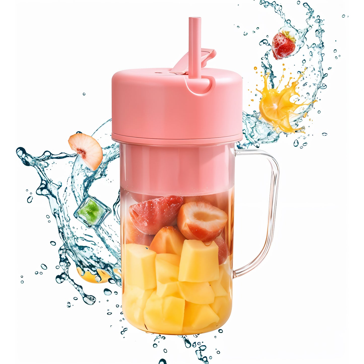 Portable Crusher Juicer With Handle Straw Usb Rechargeable 6 Blades (420 Ml) Default Title - Anthro Bazaar