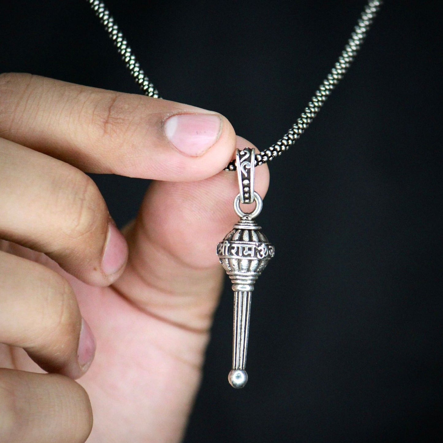 Silver Chain With Gada Pendant Locket (1 Pc) Default Title - Anthro Bazaar