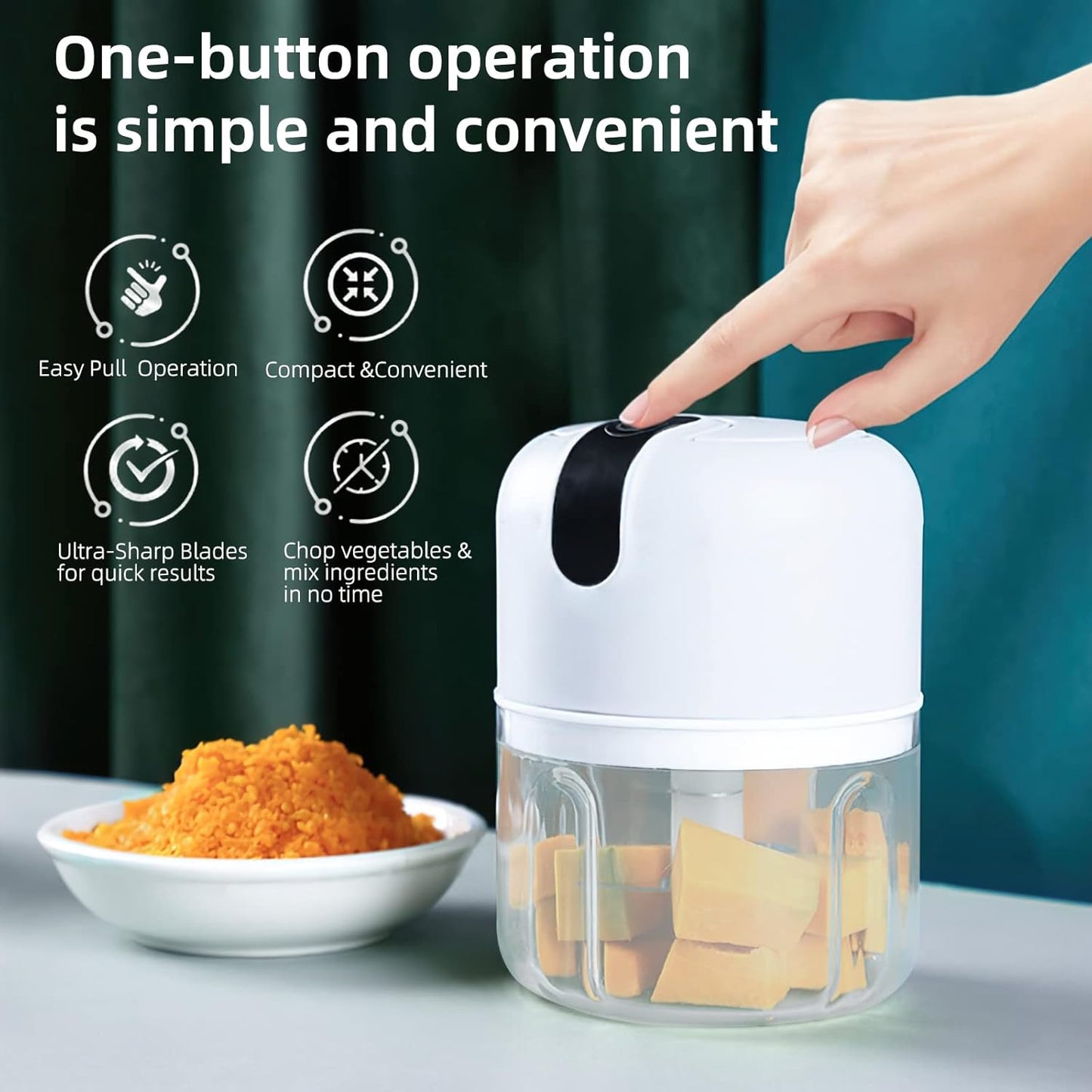 Portable 250ML Food Processor for Garlic, Ginger, Onion, Meat & Vegetables (3-Blade Stainless Steel)