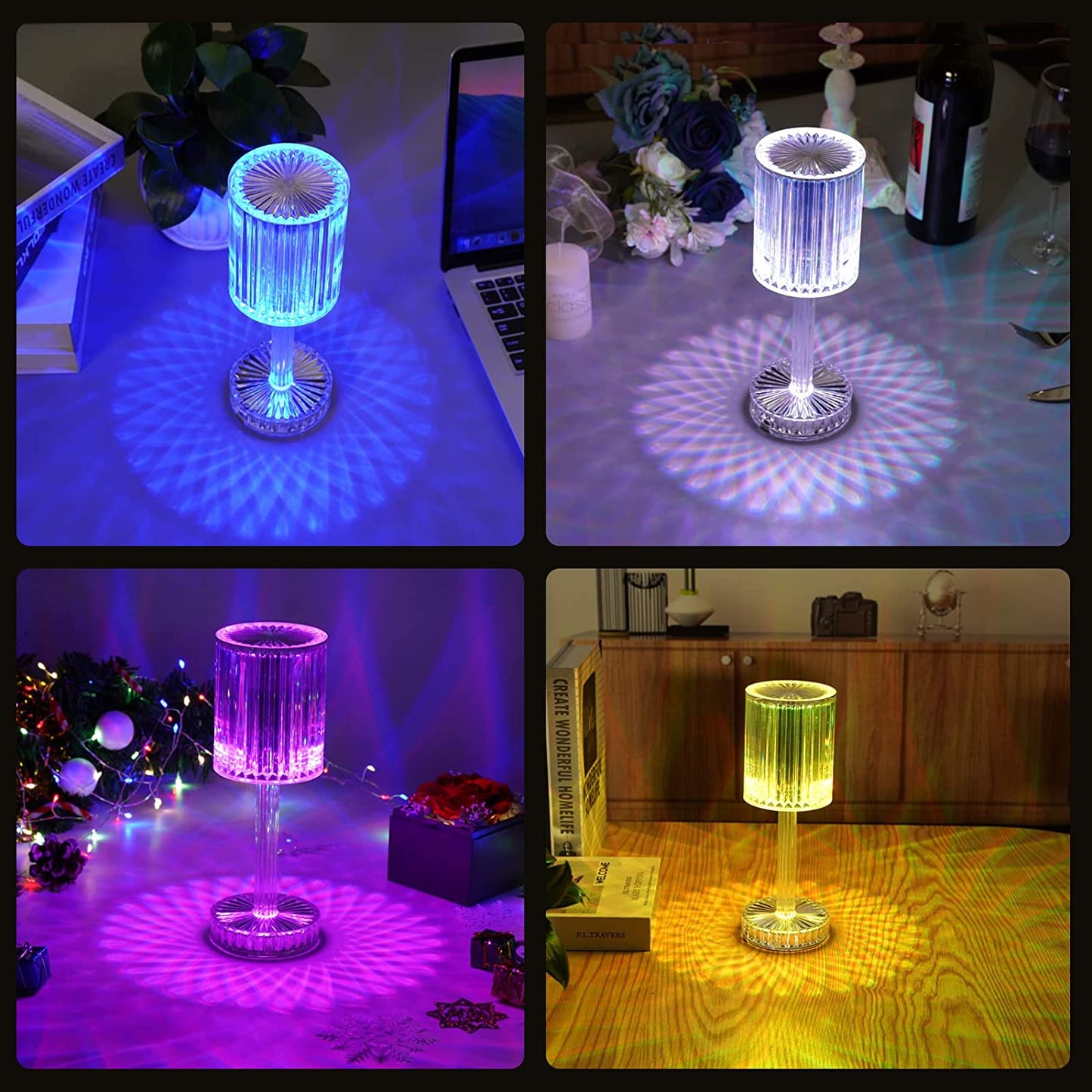6605 Crystal Table Lamp Touch Control Atmosphere Nightstand Lamp With Usb Charging Line Default Title - Anthro Bazaar