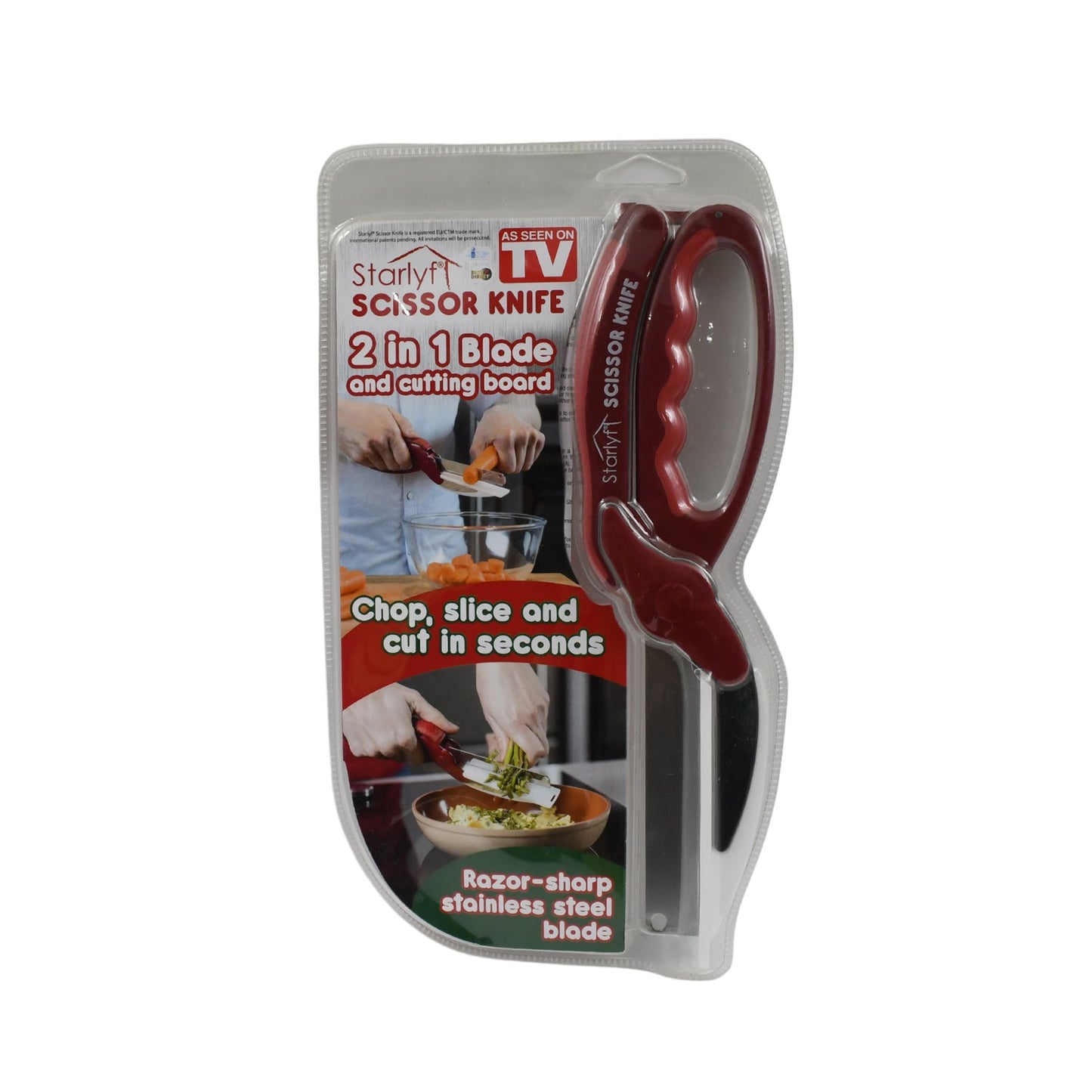 2 In 1 Kitchen Knife Scissor With Spring Locking Hinge And Chopping Board (1 Pc With Card Packing) Default Title - Anthro Bazaar