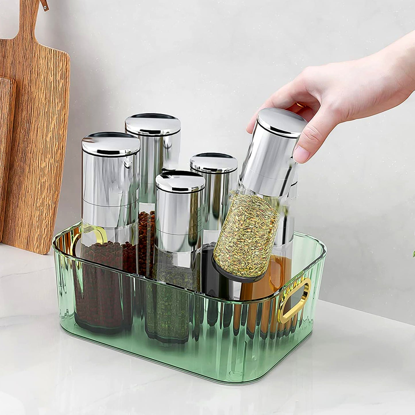 Premium Ribbed Transparent Storage Basket With Gold Handle Multipurpose Kitchen Amp Home Organizer Box Default Title - Anthro Bazaar