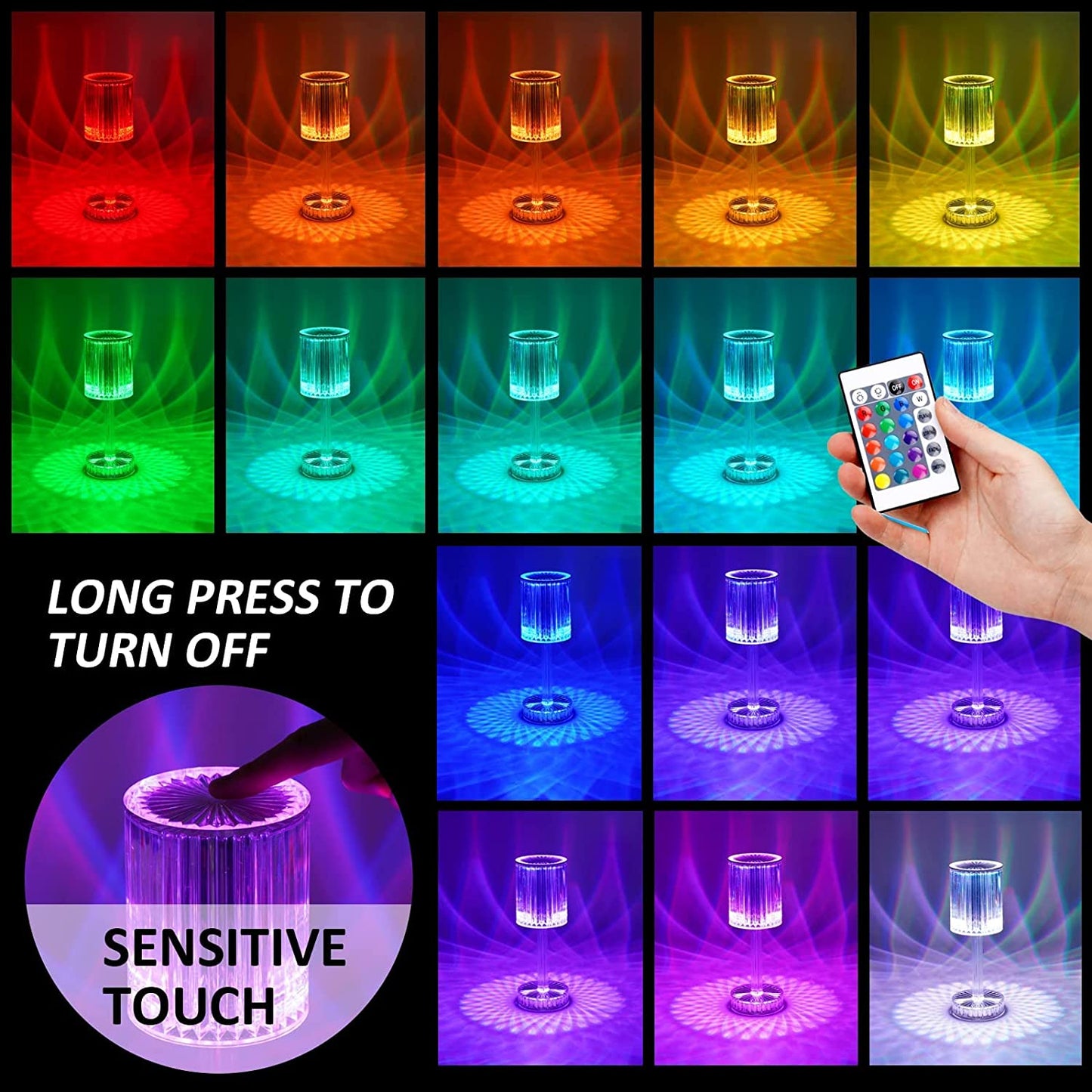 6605 Crystal Table Lamp Touch Control Atmosphere Nightstand Lamp With Usb Charging Line Default Title - Anthro Bazaar