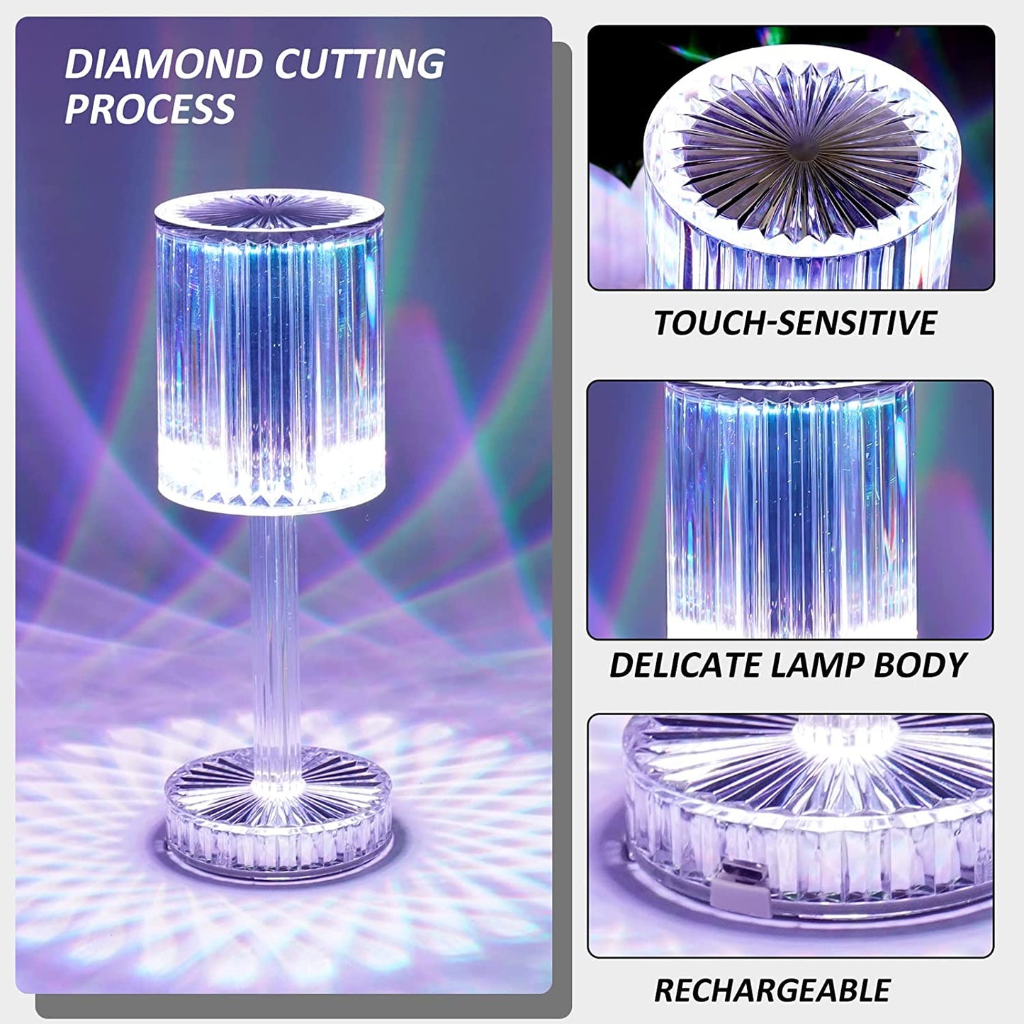 6605 Crystal Table Lamp Touch Control Atmosphere Nightstand Lamp With Usb Charging Line Default Title - Anthro Bazaar