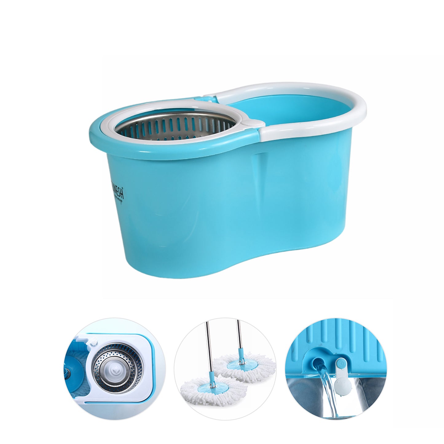 8714 Rapid Steel Spinner Bucket Mop 360 Degree Self Spin Wringing With 2 Absorbers For Home And Office Floor Cleaning Mops Set Default Title - Anthro Bazaar