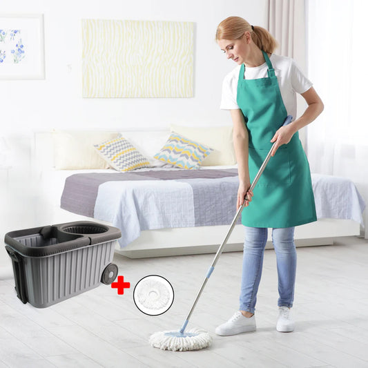 Apex Magic Spin Mop Cleaning Set With Dual Chamber Bucket Wheels Default Title - Anthro Bazaar