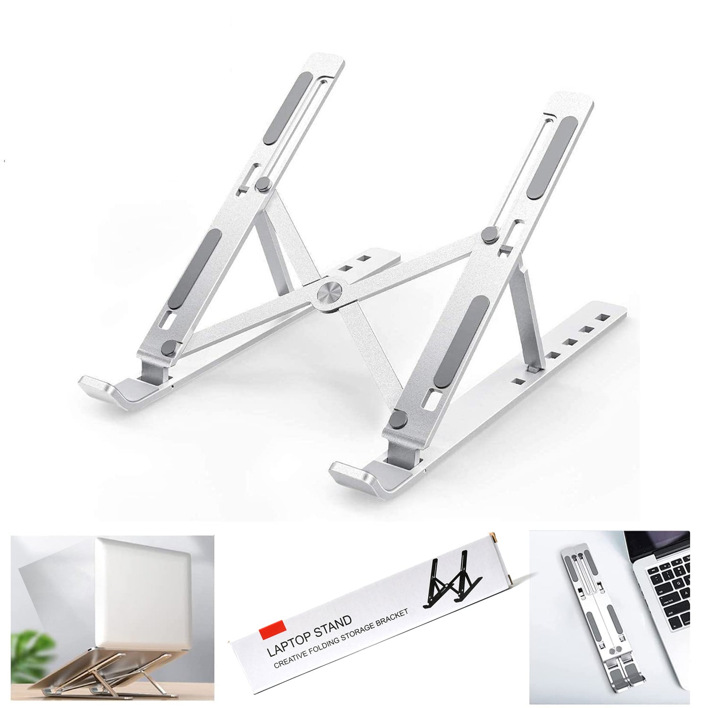 12874 Laptop Stand For Desk Metal Portable Laptop Stand With 6 Adjustable Angles Laptop Riser Phone And Tablet Stand Compatible For All Laptop Default Title - Anthro Bazaar