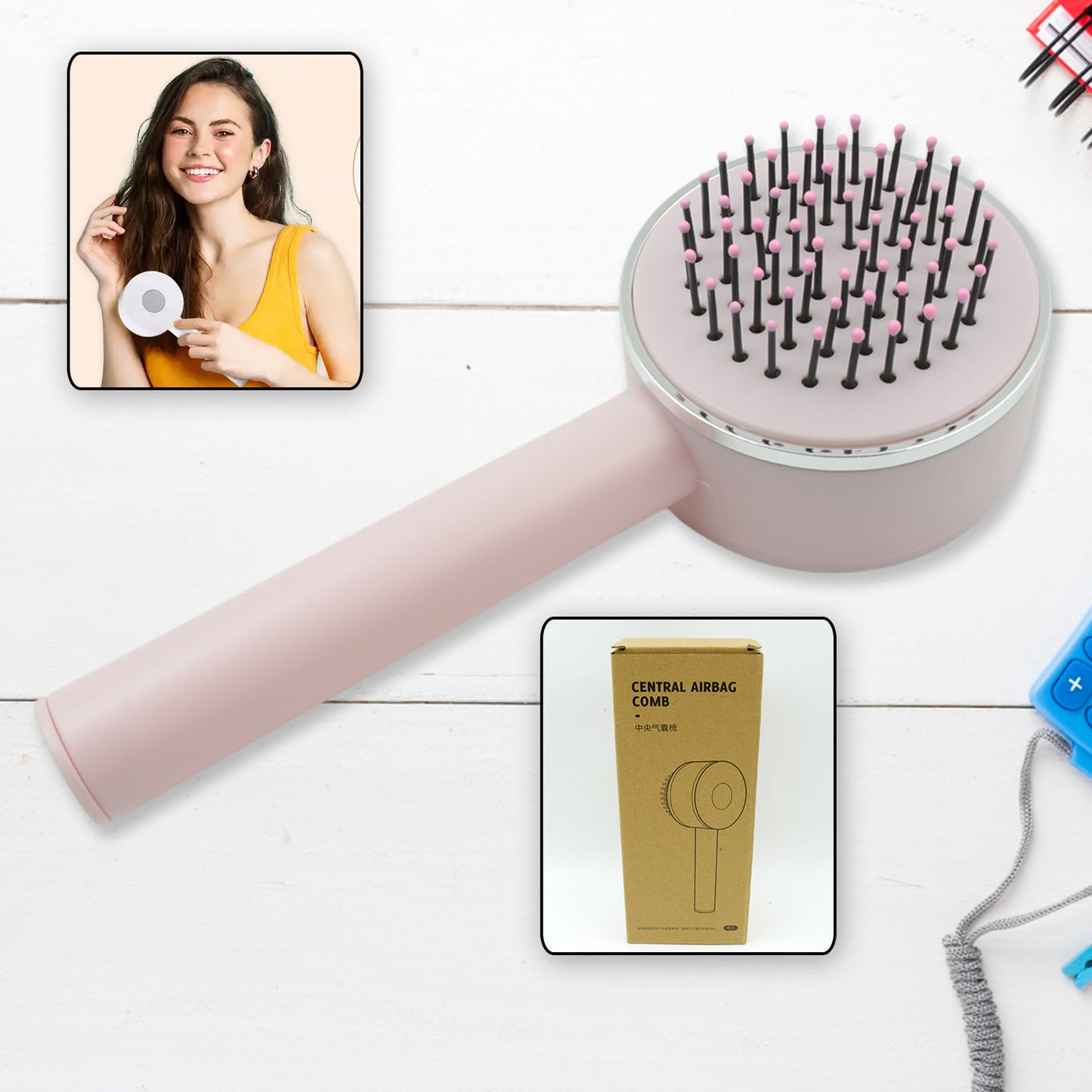 6034 Air Cushion Massage Brush Airbag Massage Comb With Long Handle Self-cleaning Hair Brush Detangling Anti-static For All Hair Default Title - Anthro Bazaar