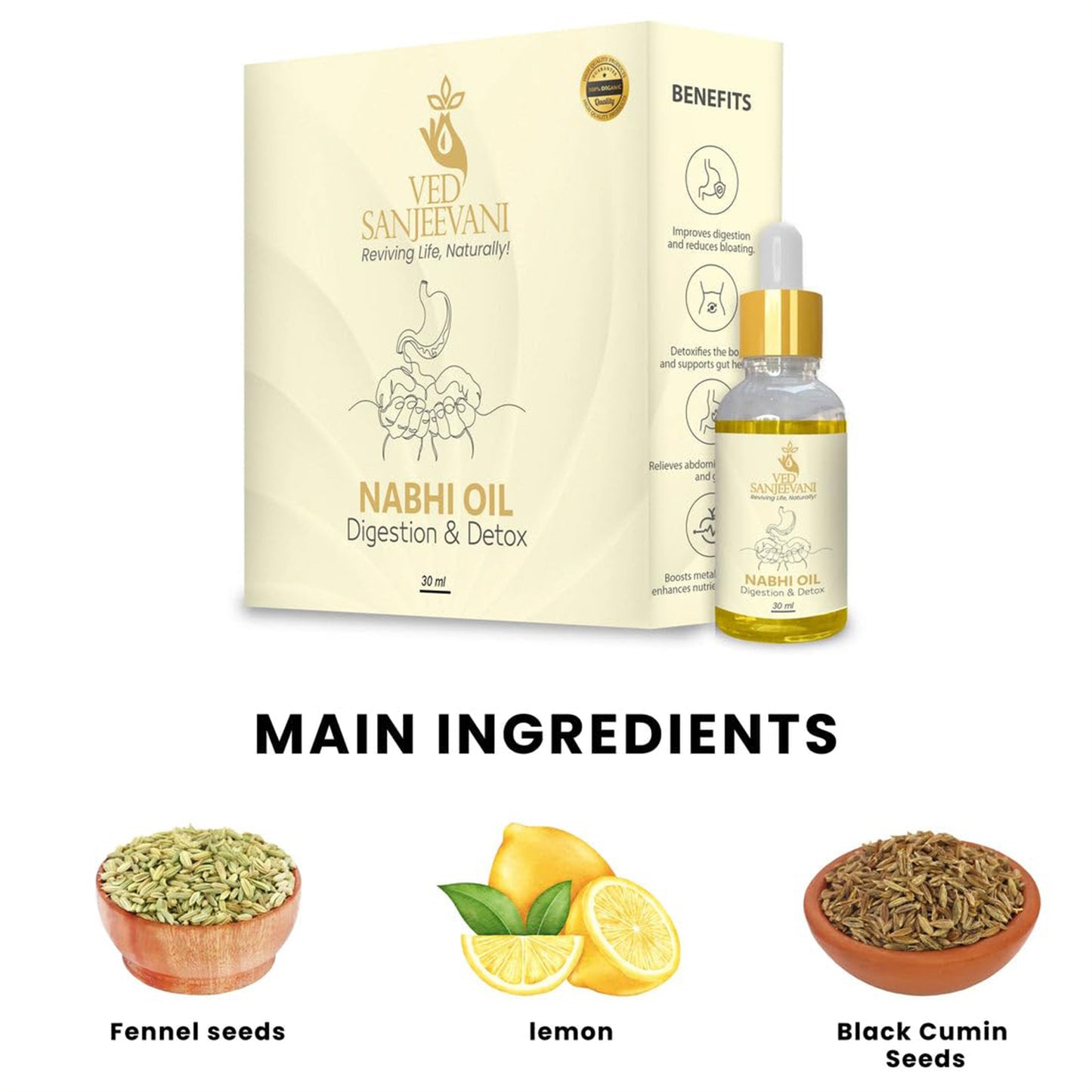 Ved Sanjeevani 30ml Ayurvedic Nabhi Oil For Digestion Detox (30ml 1 Pc) Default Title - Anthro Bazaar
