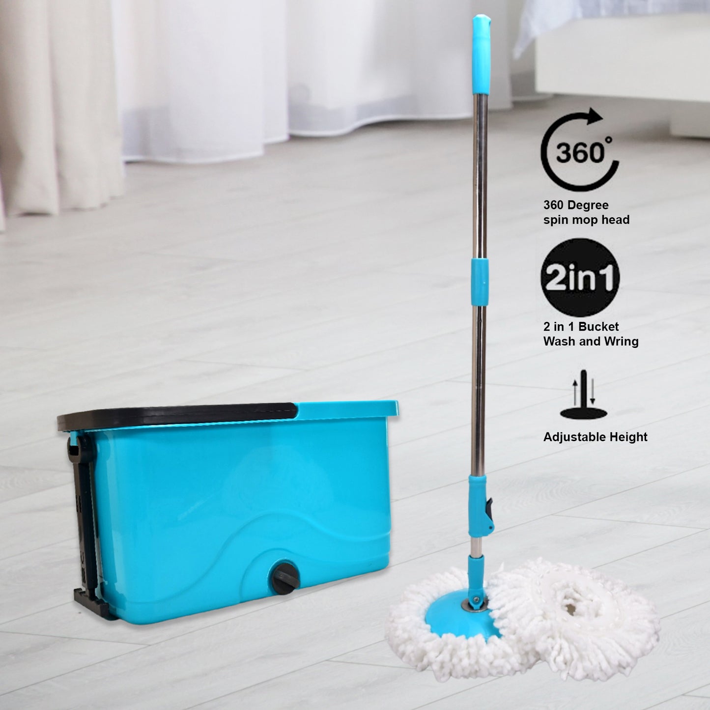 4027 Quick Spin Mop Plastic Spin Bucket Floor Cleaning Easy Wheels Big Bucket Floor Cleaning Mop With Bucket Default Title - Anthro Bazaar