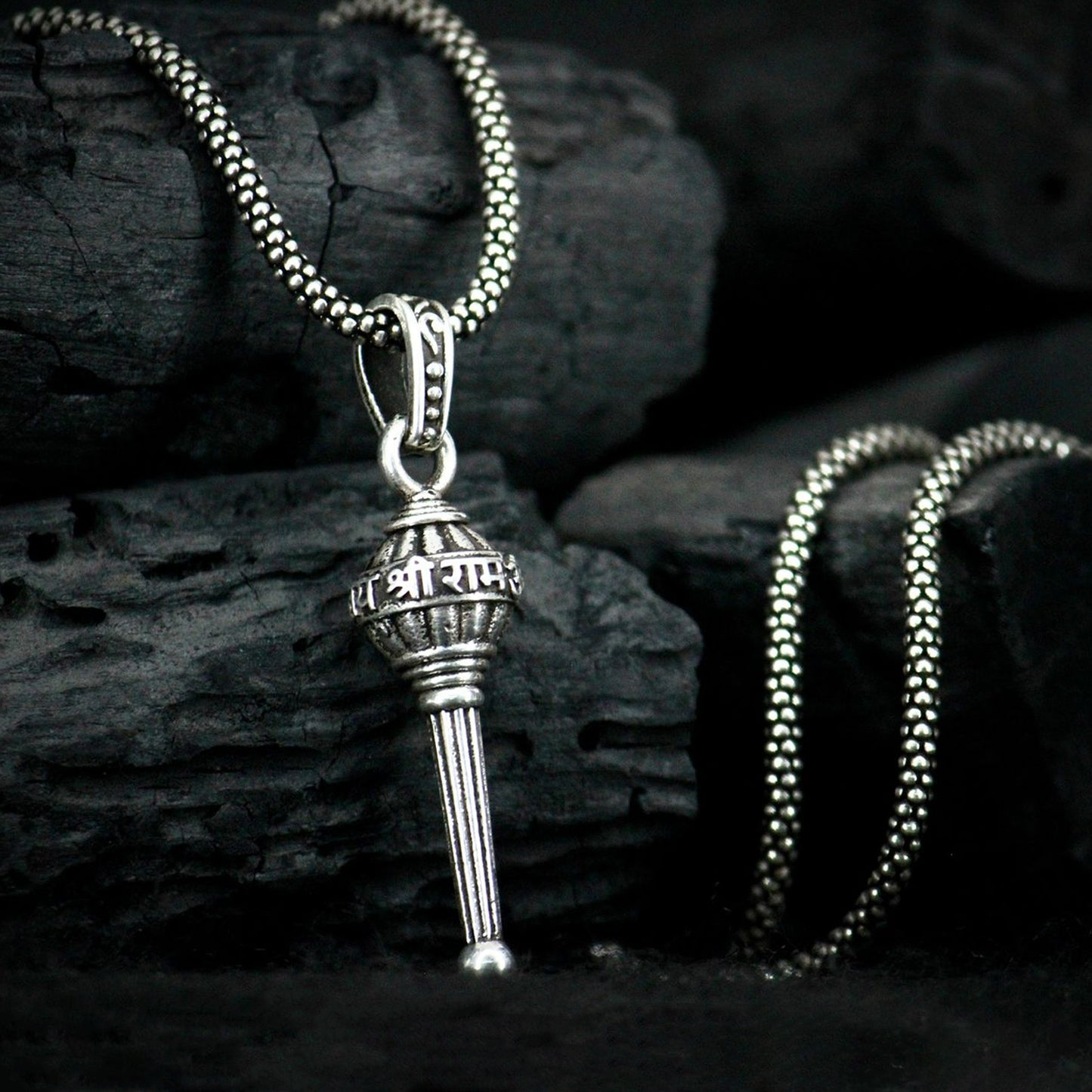 Silver Chain With Gada Pendant Locket (1 Pc) Default Title - Anthro Bazaar