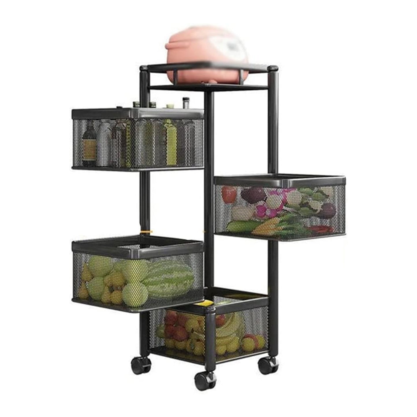 Metal High Qaulity Kitchen Trolley Kitchen Organizer Items And Kitchen Accessories Items For Kitchen Rack Square Design For Fruits Vegetable Onion Storage Kitchen Trolley With Wheels (4 Layer 3 Layer) Default Title - Anthro Bazaar