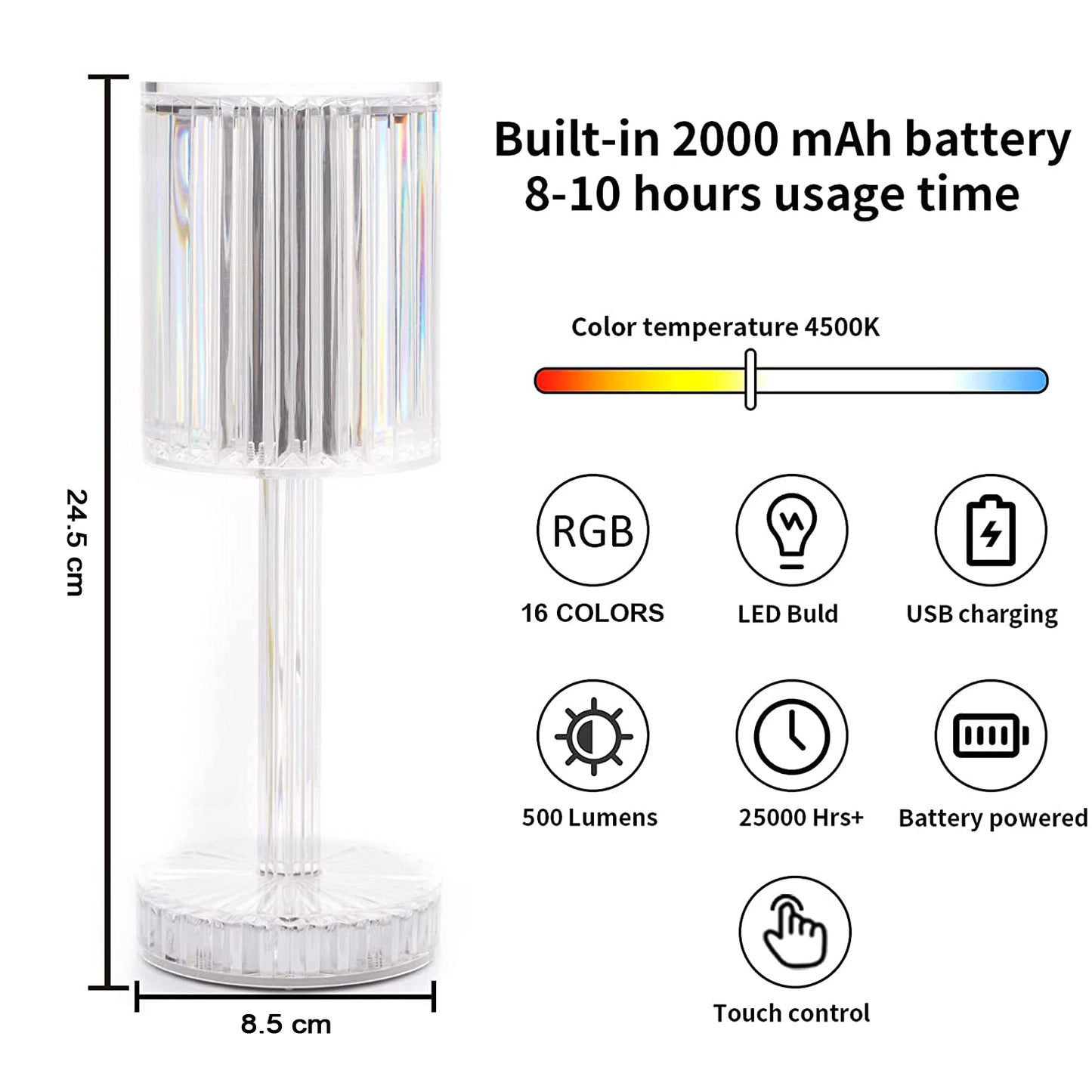 6605 Crystal Table Lamp Touch Control Atmosphere Nightstand Lamp With Usb Charging Line Default Title - Anthro Bazaar