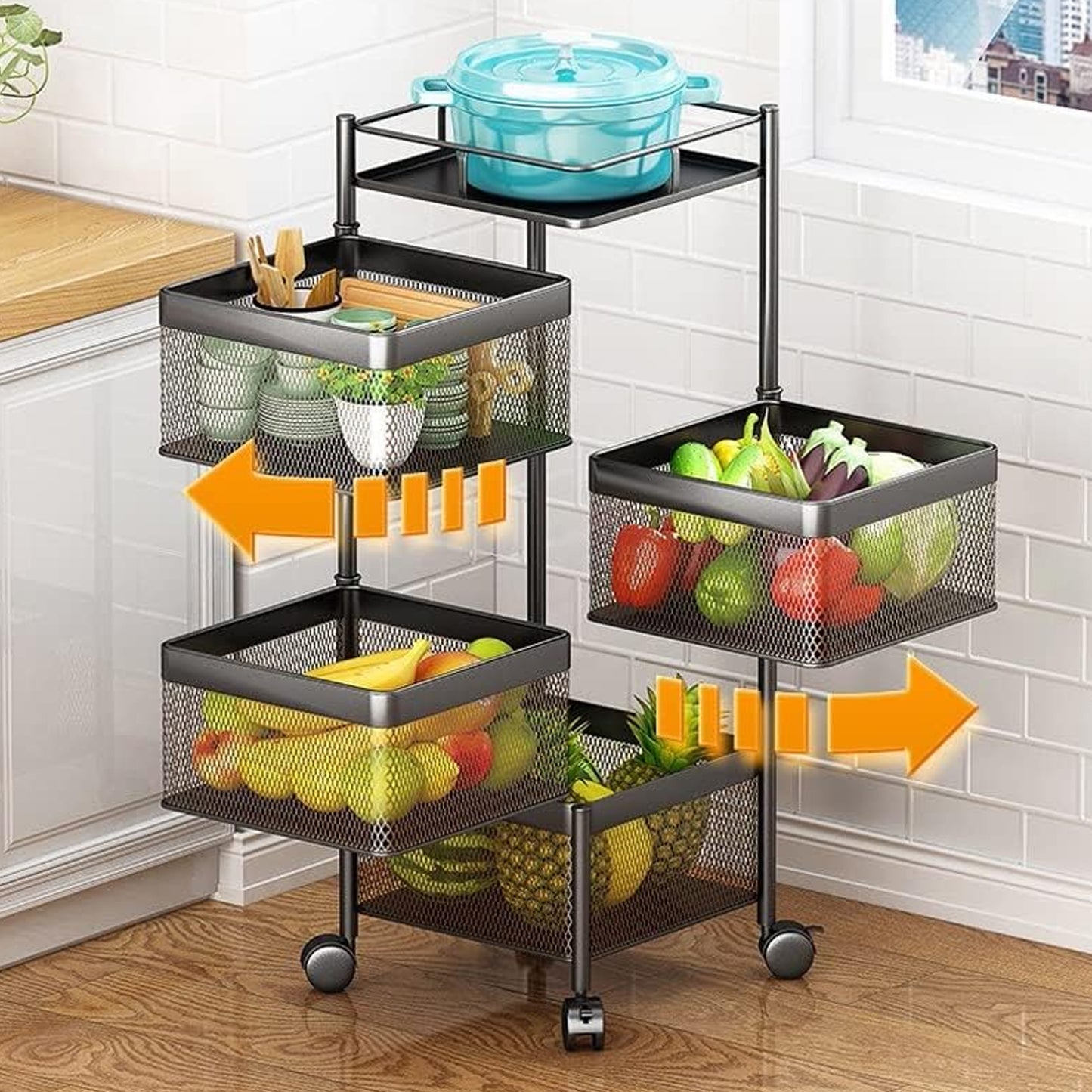 Metal High Qaulity Kitchen Trolley Kitchen Organizer Items And Kitchen Accessories Items For Kitchen Rack Square Design For Fruits Vegetable Onion Storage Kitchen Trolley With Wheels (4 Layer 3 Layer) Default Title - Anthro Bazaar