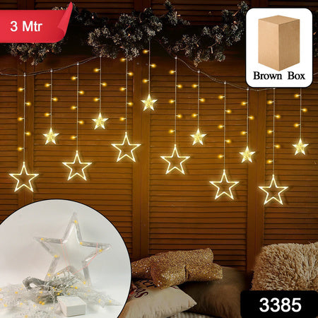 3385 12 Stars Led Curtain String Lights With 8 Flashing Modes For Home Decoration Diwali Wedding Led Christmas Light Indoor And Outdoor Light Festival Decoration (Warm White) Default Title - Anthro Bazaar