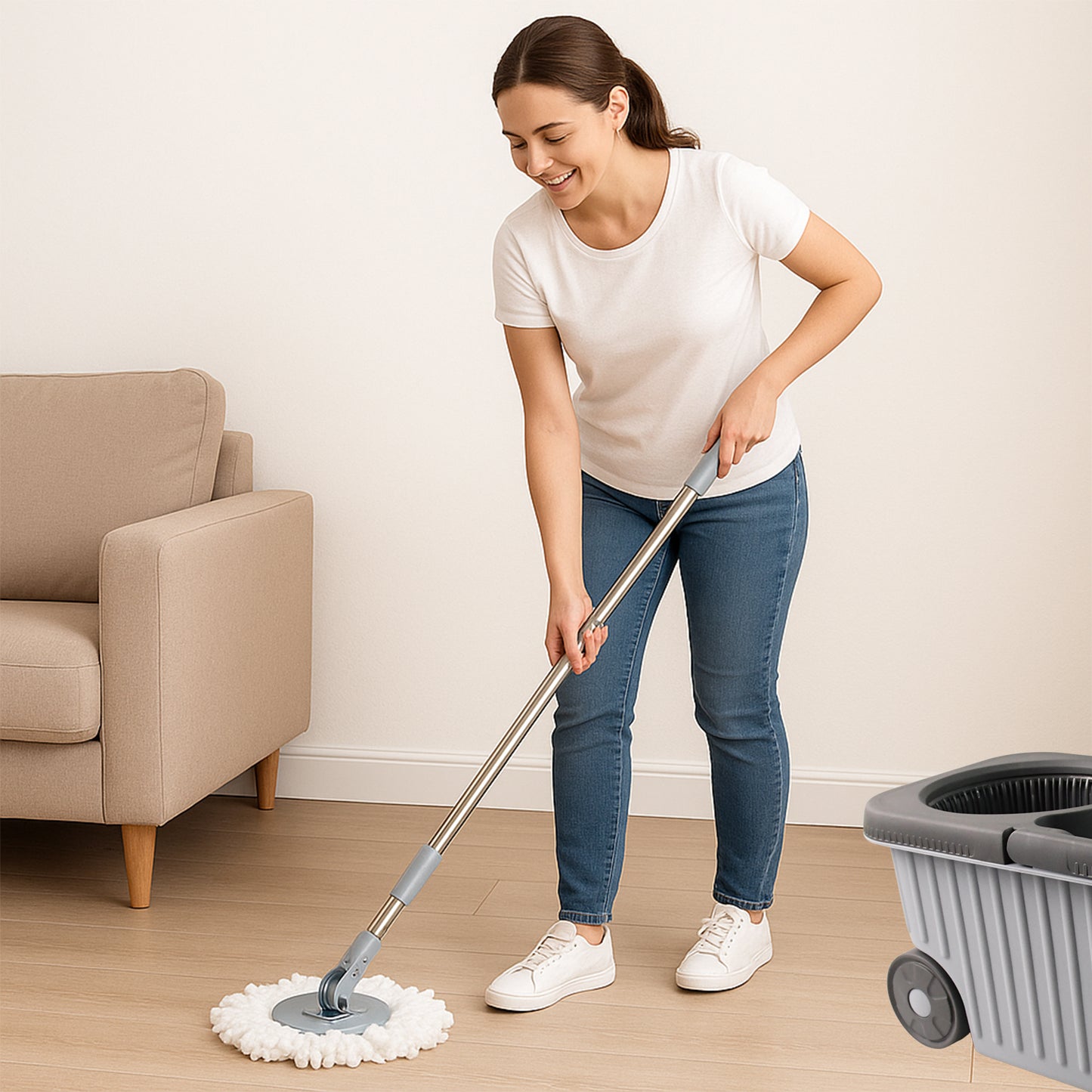 Apex Magic Spin Mop Cleaning Set With Dual Chamber Bucket Wheels Default Title - Anthro Bazaar